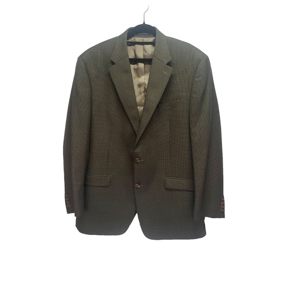 46L Ralph Lauren 100% Wool Brown Houndstooth Blazer 2 Tortoise Button Jacket